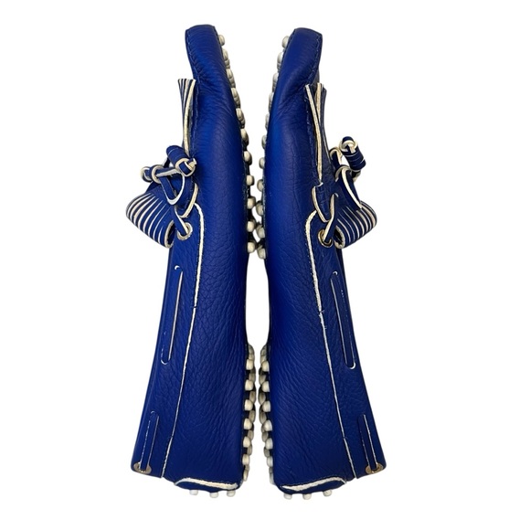 TOD'S Bubble Gommino Loafer Moccasin Italian Leather Fringe Blue Women's Size 39 - Picture 6 of 16